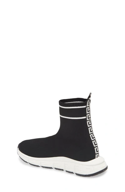 Shop Versace Kids' Trigreca High Top Sock Sneaker In Black/ White