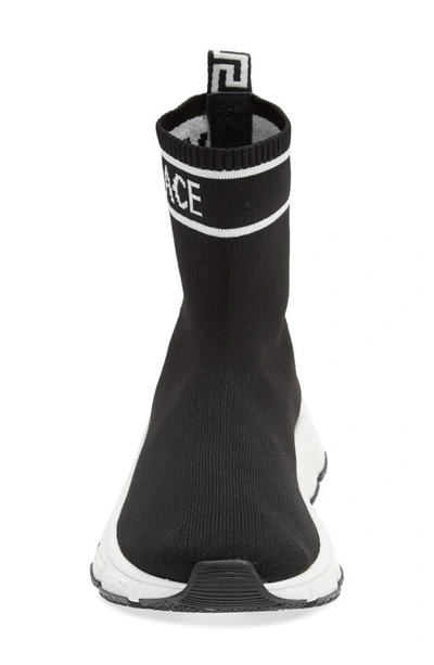 Shop Versace Kids' Trigreca High Top Sock Sneaker In Black/ White
