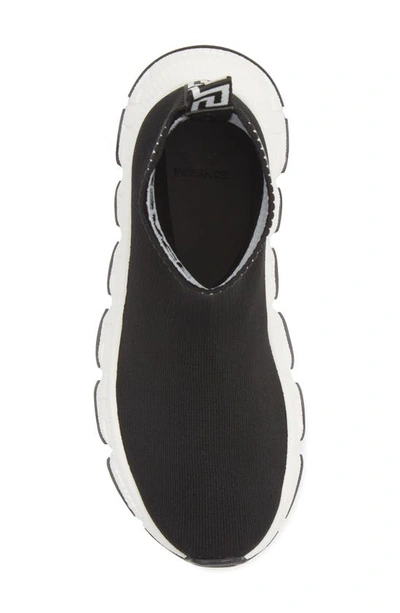 Shop Versace Kids' Trigreca High Top Sock Sneaker In Black/ White