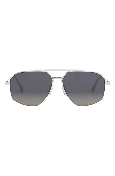 Shop Fendi The  Travel 56mm Geometric Sunglasses In Shiny Light Ruthenium / Smoke