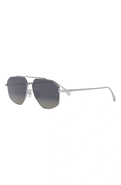 Shop Fendi The  Travel 56mm Geometric Sunglasses In Shiny Light Ruthenium / Smoke
