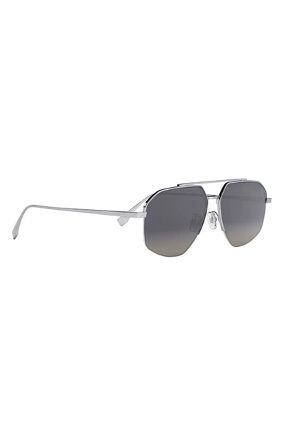 Shop Fendi The  Travel 56mm Geometric Sunglasses In Shiny Light Ruthenium / Smoke