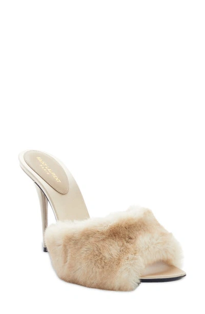 Shop Saint Laurent Gippy Faux Fur Slide Sandal In Light Beige
