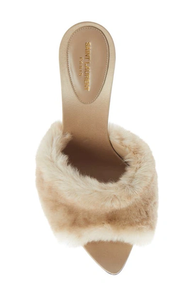 Shop Saint Laurent Gippy Faux Fur Slide Sandal In Light Beige
