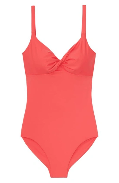 Shop Lafayette 148 Twist One-piece Swimsuit In Vibrant Coral