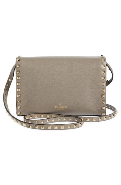 Shop Valentino Small Rockstud Leather Shoulder Bag In Nb9 Moon Taupe