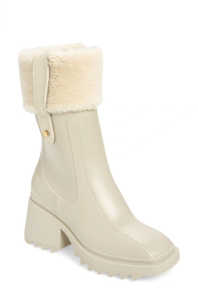 Shop Chloé Betty Rain Boot With Genuine Shearling Collar In Nomad Beige