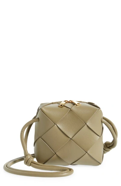 Shop Bottega Veneta Mini Intrecciato Leather Crossbody Bag In 1520 Taupe-gold