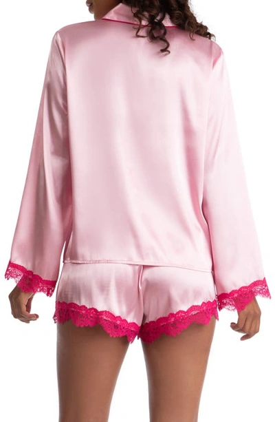 In Bloom By Jonquil Felicity Lace Trim Long Sleeve Satin Shorts Pajamas In Pink