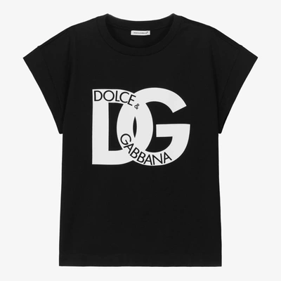 Shop Dolce & Gabbana Teen Girls Black Cotton Dg T-shirt