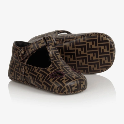 Shop Fendi Brown Leather Ff Baby Shoes