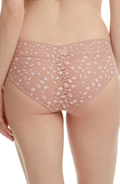 Shop Hanky Panky X-dye Leopard Print Lace Vikini In Desert Rose/ White