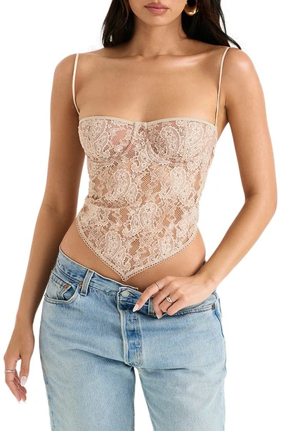 House Of Cb Fernanda Semisheer Crop Lace Camisole In Cream