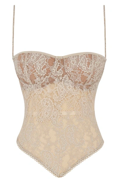 Shop House Of Cb Fernanda Semisheer Crop Lace Camisole In Cream