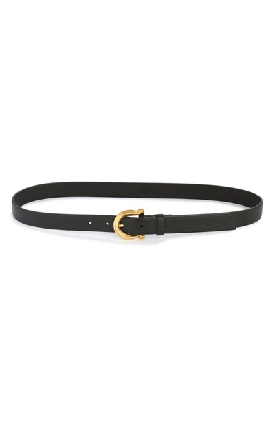 Shop Ferragamo Gancino Calfskin Leather Belt In Nero