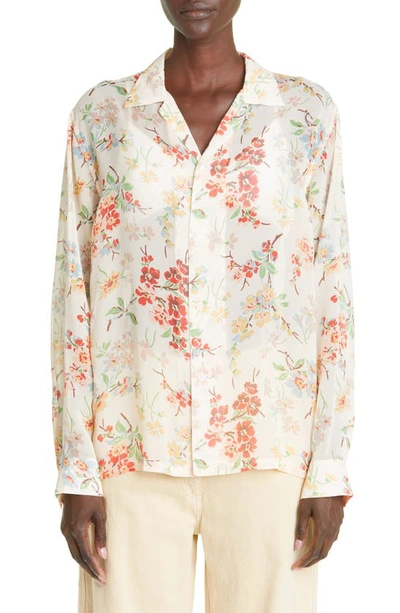 Shop Bode Flowering Crabapple Sheer Long Sleeve Silk Button-up Shirt In Multi