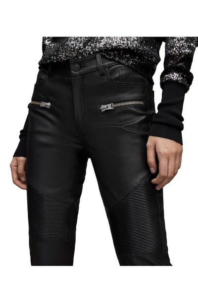 Shop Allsaints Suri Leather Biker Jeans In Black