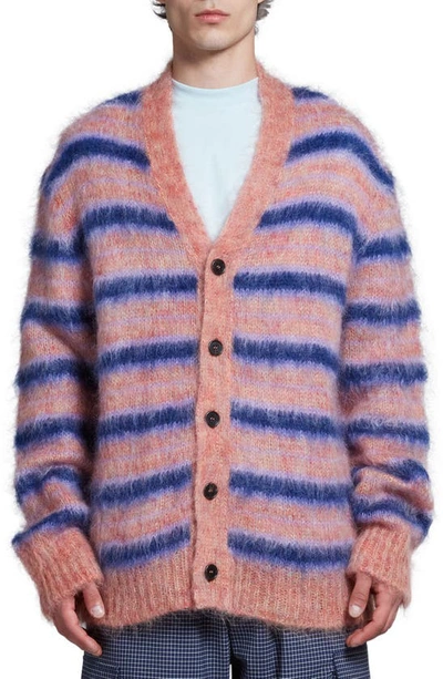 Shop Marni Stripe V-neck Mohair & Wool Blend Cardigan In Apricot