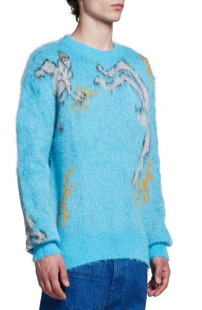 Shop Marni Intarsia Crewneck Sweater In Illusion Blue