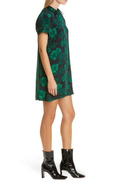 Shop Alice And Olivia Jem Floral Print Puff Sleeve Charmeuse Shirtdress In Dream Floral Emerald