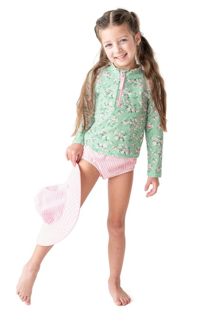 Rufflebutts Kids' Rose Long Sleeve Two-piece Rashguard Swimsuit In Green