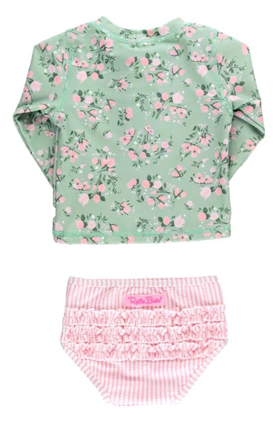 Rufflebutts Kids' Rose Long Sleeve Two-piece Rashguard Swimsuit In Green