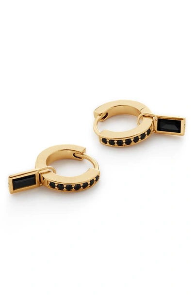 Shop Monica Vinader Black Spinel Baguette Huggie Earrings In 18ct Gold Vermeil On Sterling