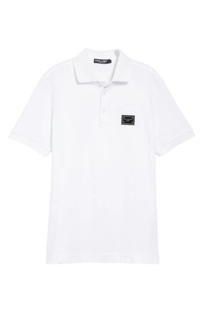 Shop Dolce & Gabbana Logo Plate Cotton Piqué Polo In White