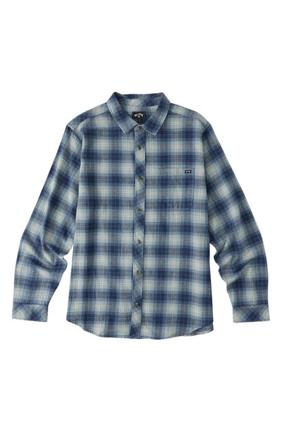 Shop Billabong Kids' Coastline Cotton Flannel Shirt In Dusty Blue
