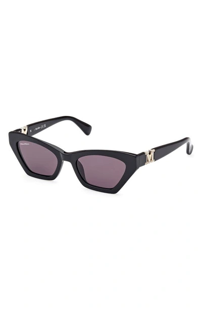 Shop Max Mara 52mm Cat Eye Sunglasses In Shiny Black / Smoke