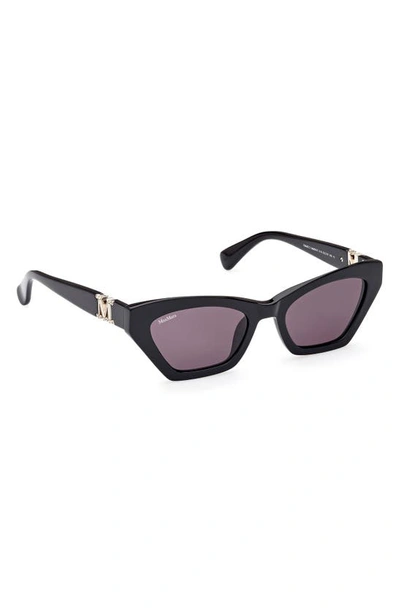 Shop Max Mara 52mm Cat Eye Sunglasses In Shiny Black / Smoke
