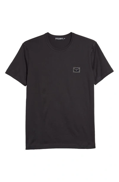Dolce & Gabbana Cotton T-shirt With Metal Plaque Featuring Front Logo In Black