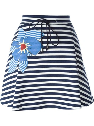 Jil Sander Flower Appliqué Striped Skirt In Dark Blue