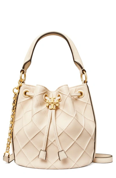 Shop Tory Burch Small Fleming Soft Leather Bucket Bag In New Cream