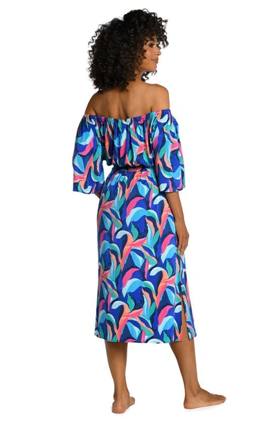 Shop La Blanca Painted Off The Shoulder Cover-up Dress In Blue Multi