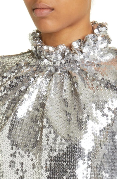 Shop Rabanne Sequin Mock Neck Flare Cuff Top In Silver