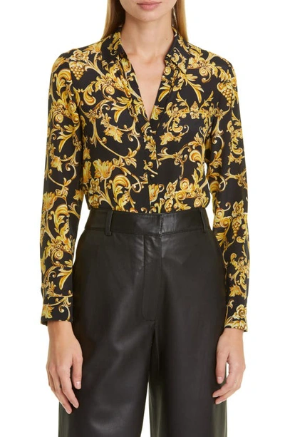 Shop Alice And Olivia Eloise Florentine Print Silk Blouse In Florence Scroll