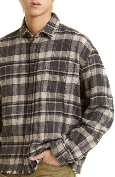 Shop John Elliott Hemi Oversize Check Cotton Flannel Button-up Shirt In Lagoon Check