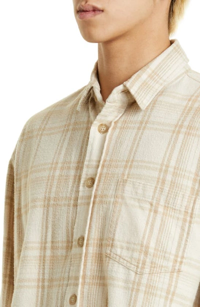 Shop John Elliott Hemi Oversize Check Cotton Flannel Button-up Shirt In Wheat Check