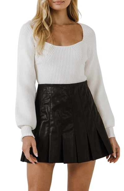 Endless Rose Square-neck Bishop-sleeve Knit Top In White