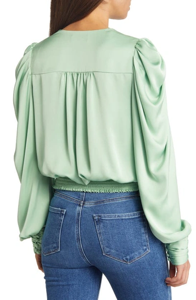 Shop Ramy Brook Pauline Satin Wrap Front Blouse In Pistachio