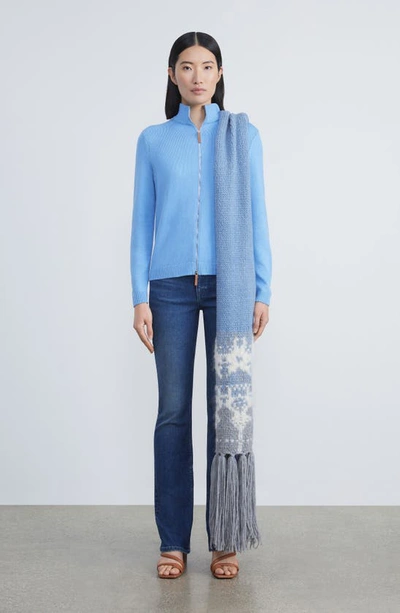 Shop Lafayette 148 Cotton & Silk Knit Bomber Jacket In Cool Blue