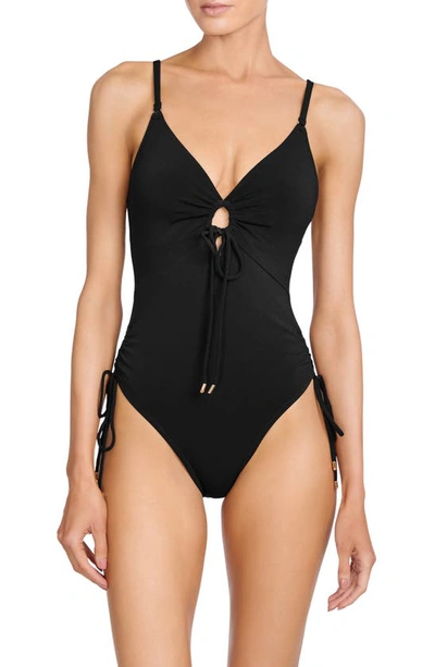 Shop Robin Piccone Aubrey Keyhole One-piece Swimsuit In Black