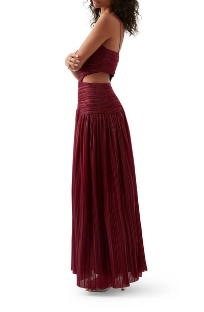 Shop Aje Laurier Wave Pleated Gown In Burgundy