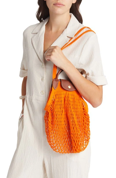 Shop Longchamp Le Pliage Filet Knit Shoulder Bag In Orange