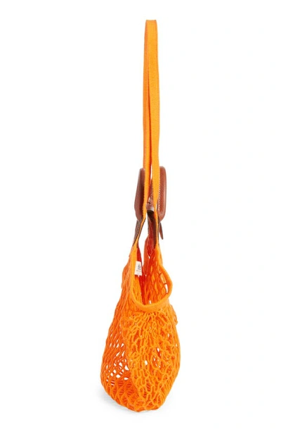 Shop Longchamp Le Pliage Filet Knit Shoulder Bag In Orange