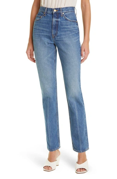 Shop Ulla Johnson The Agnes High Wait Rigid Bootcut Jeans In Danube Medium Indigo Wash