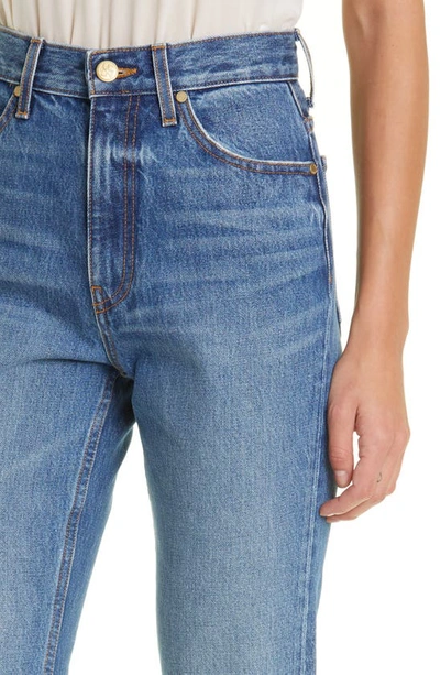 Shop Ulla Johnson The Agnes High Wait Rigid Bootcut Jeans In Danube Medium Indigo Wash