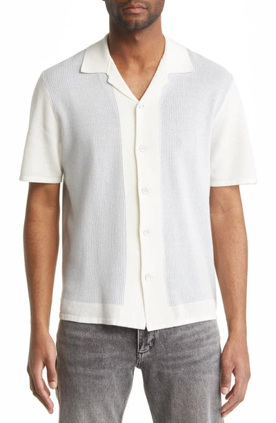 Shop Rag & Bone Harvey Oversize Sweater Knit Short Sleeve Button-up Shirt In Ivory