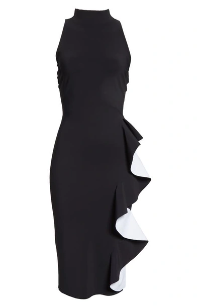 Shop Chiara Boni La Petite Robe Asiliah Ruffle Sheath Dress In Black/white